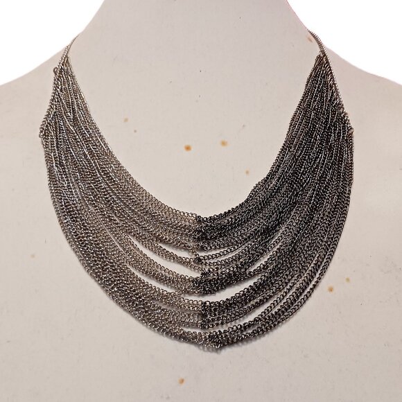 Hand Crafted Jewelry - Handmade Two Tone Multi Layer Silver and Gunmetal Cascade Chain Necklace
